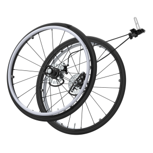 Disc brake system right, 2 cables in 1 break handle, wheel 24'', d12 mm bearing, axle, 120mm disc rotor, engaged by user